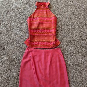2pc Fuschia Backless Dress